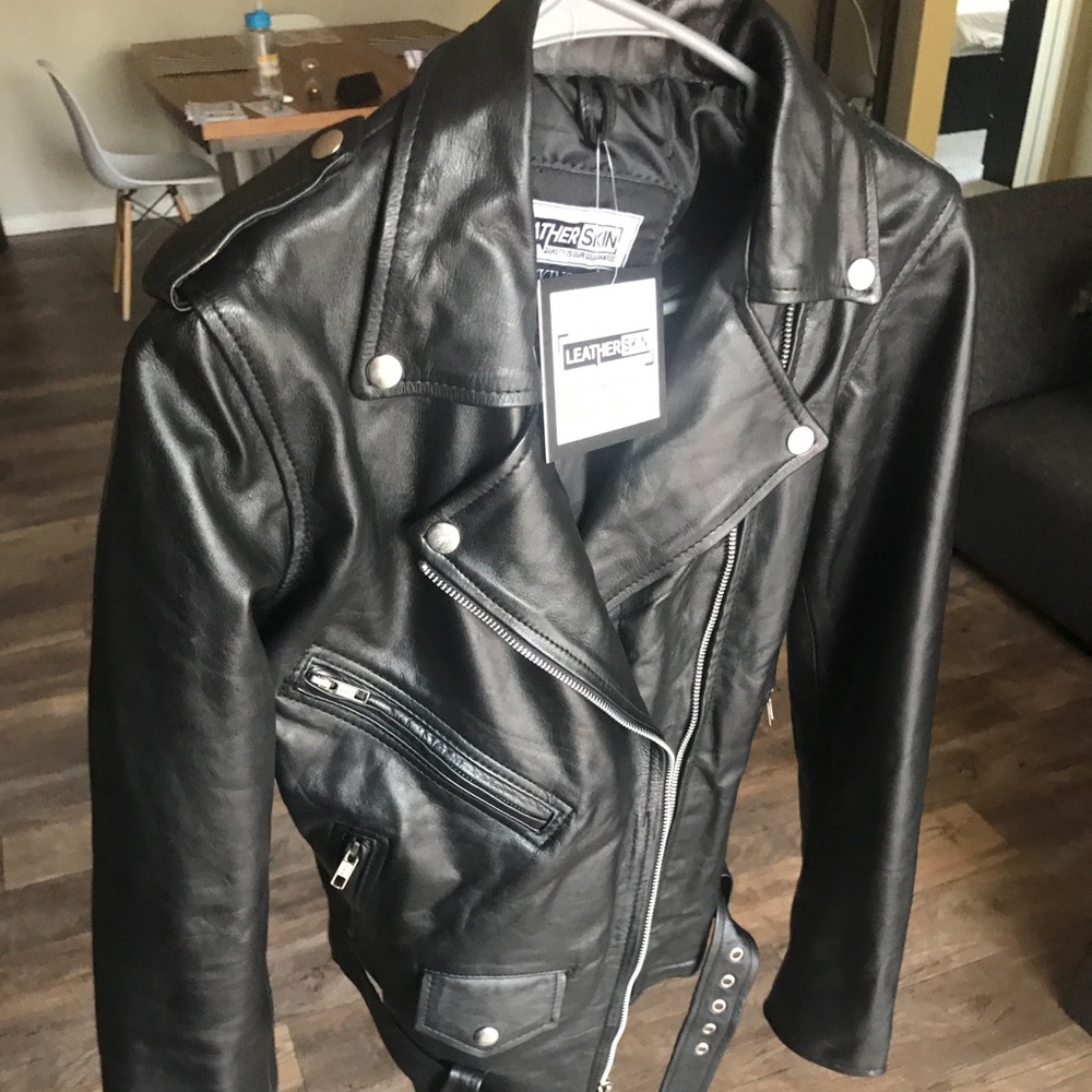 Genuine leather biker jacket